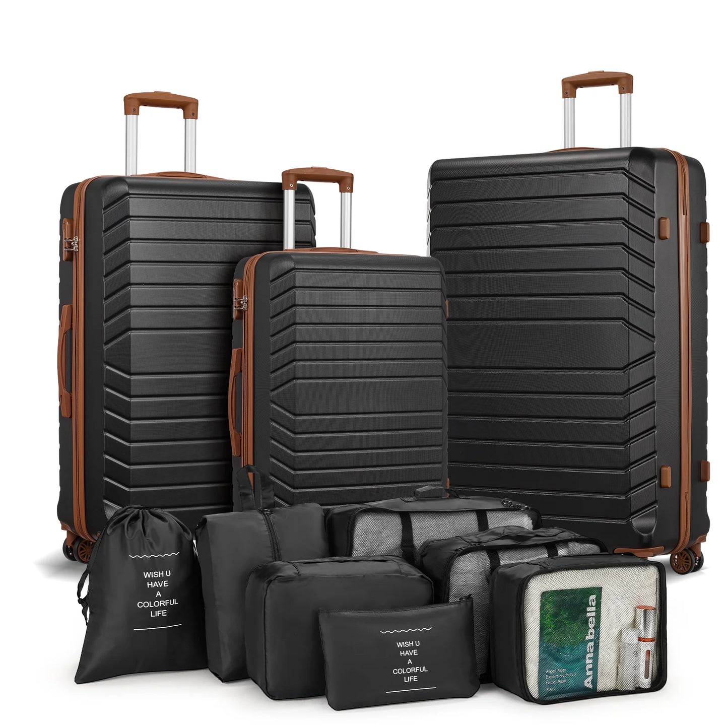 10 Piece Luggage Sets, 20 24 28 inch Luggage with 7PCS Packing Cubes, Suitcase with Wheels