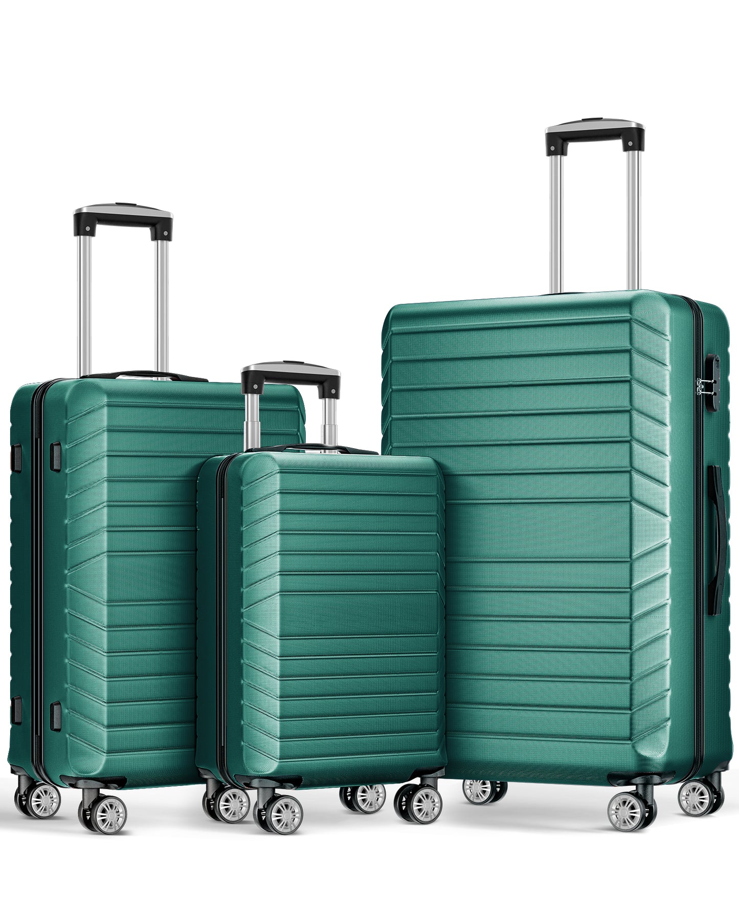 3 Piece Luggage Sets Hard Shell Suitcase Set with Spinner Wheels 20" 24" 28", deep green