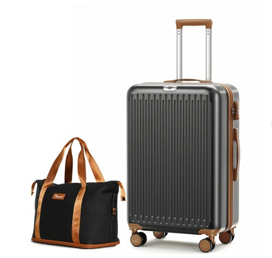 20" Expandable Carry on Luggage Lightweight Suitcase with Expandable Duffle Bag, Black & Tan